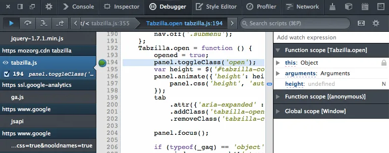 Developer tools debugger